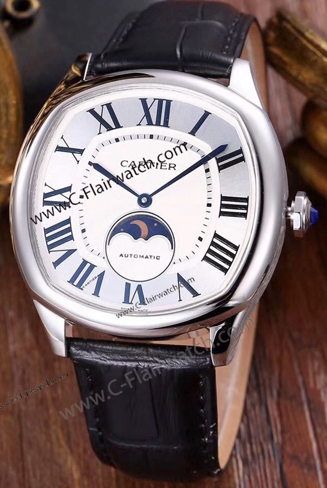 Drive De Cartier Moon Phase Watch SS Black Strap - Best Copy
